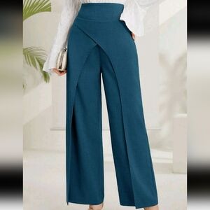Women Plain Elegant High Waist Design Straight Leg Pants